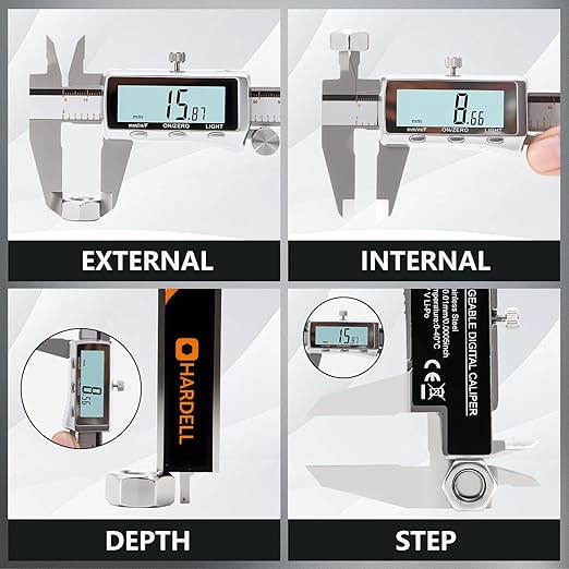HARDELL Digital Caliper, Rechargeable Caliper Measuring Tool with Backlight LCD Screen, All Metal Calipers, Auto-Off Digital Micrometer, Inch/MM/Fraction for Household/3D-Printing-Rechargeable 6 Inch