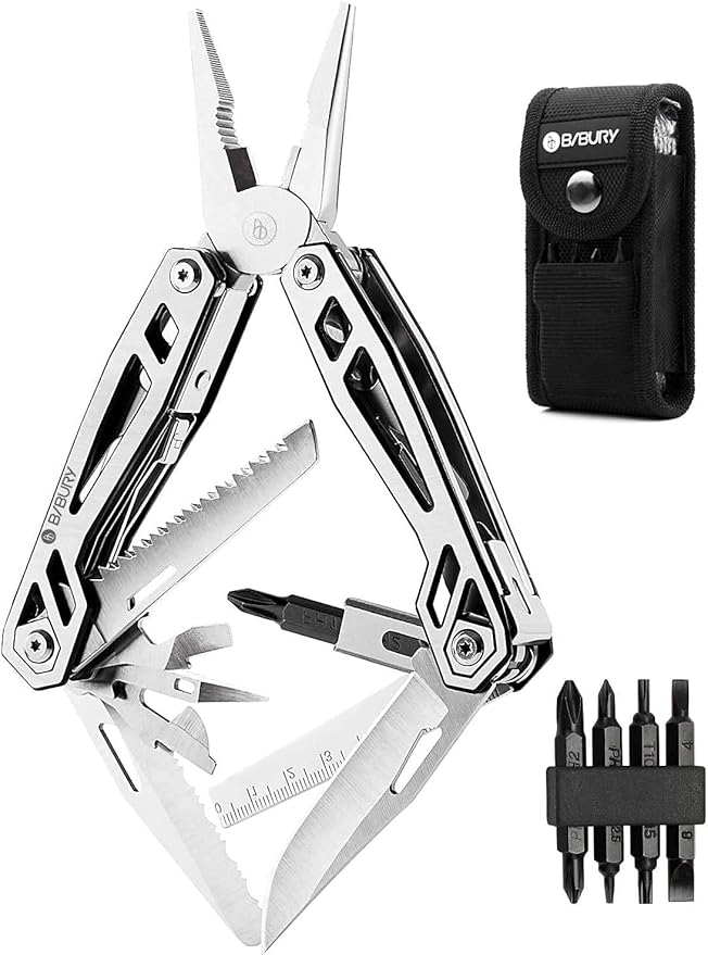 Christmas Gifts for Men Him Dad, BIBURY Multitool with Pocket Knife, 21-in-1 Stainless Steel Pliers with Screwdriver, Safety Locking Multi tools with EDC Knife for Survival, Camping, Fishing, Repair