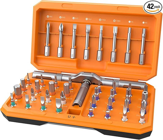 42 in 1 Magnetic Screwdriver Set, Ratchet Screwdriver Set with Case, T Handle Ratchet Screwdriver for Electronics and DIY, Great Christmas Gift for Men & DIY Lovers (Orange)