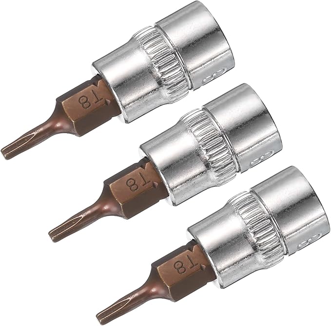 uxcell 3pcs 1/4" Drive x T8 Torx Bit Socket, S2 Steel Bits CR-V Sockets 38mm Length Use with Ratchet Wrench, Slide Bar, Extension Rod