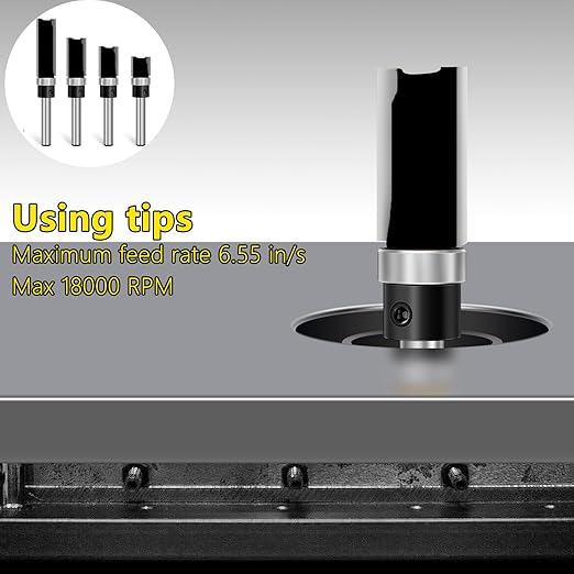Feanron 4 Pcs Flush Trim Router Bit Set 1/4 Inch Shank, Carbide Tipped Straight Cut Pattern Router Bits Bottom Bearing, Sharp Double Blade Plunge Template Bit Woodworking Tools for Trimming (Black)