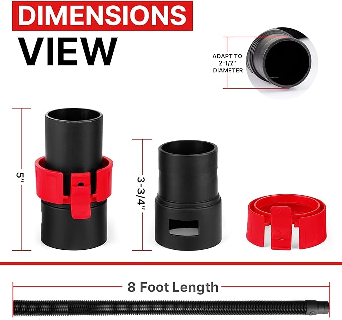 Shop-Vac 8' X 2-1/2" Universal Hose Black, Replacement Hose Compatible with Rigid, Dewalt, Husky, Craftsman, Bauer, Masterforce Vacuum Cleaners