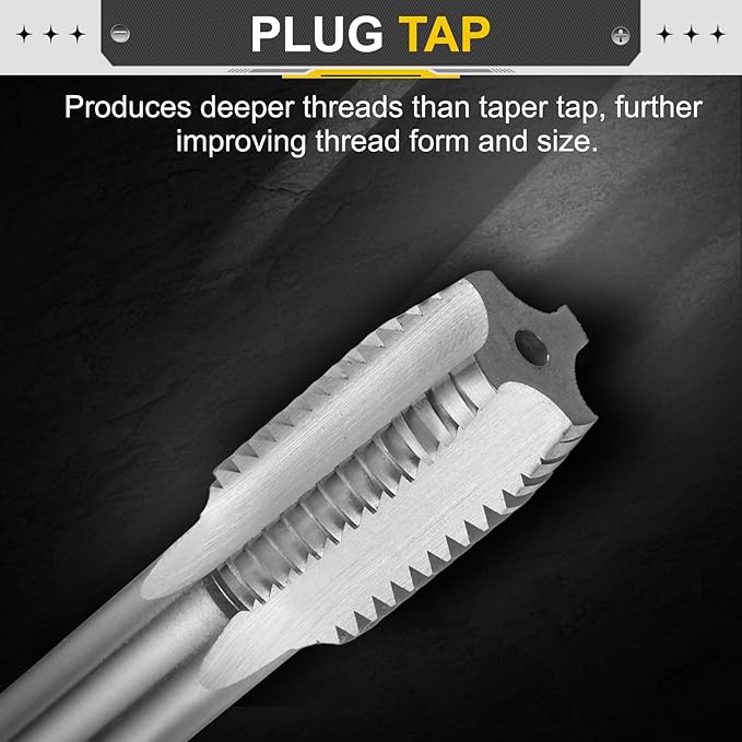 uxcell Hand Plug Tap 7/8"-9 BSW 2B Thread Plug Style Taps Straight Flute Screw Tapping Threading Tool High Speed Steel HSS6542
