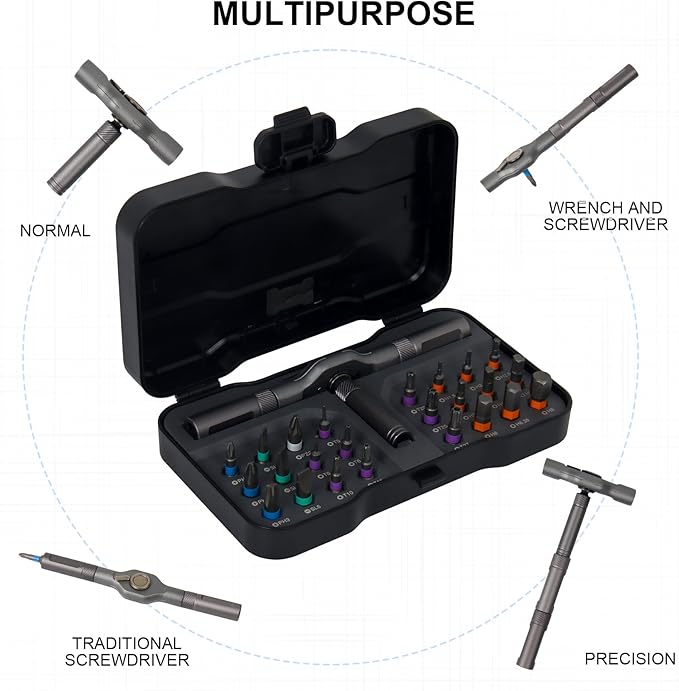 24-in-1 Ratchet Screwdriver Set, Magnetic Precision Bits with Detachable Handle & Case, Multi-Purpose Mini Screwdriver Kit for DIY, Home Repair