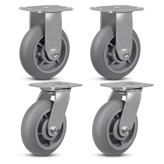 6" x 2" Heavy Duty Casters - 2000 LB Capacity- Thermoplastic Rubber Wheels(Crown Tread)- Caster Wheels for Furniture Platform Trucks Workbench (2 Swivel & 2 Rigid)