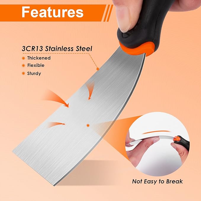 THINKWORK Putty Knife Set - 14Pcs Stainless Steel Paint Scraper Tools, Drywall Knife Set for Removing Wallpaper, Repairing Drywall, Applying Putty, Taping, Scraping Plaster, Cement, Adhesive