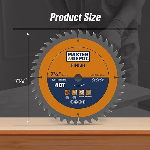 7-1/4 Inch Circular Saw Blade Set, 24T & 40T & 60T Woodworking Saw Blades for Framing & Finish & Fine Finish, Carbide-Tipped ATB, Thin Kerf (6-Pack)