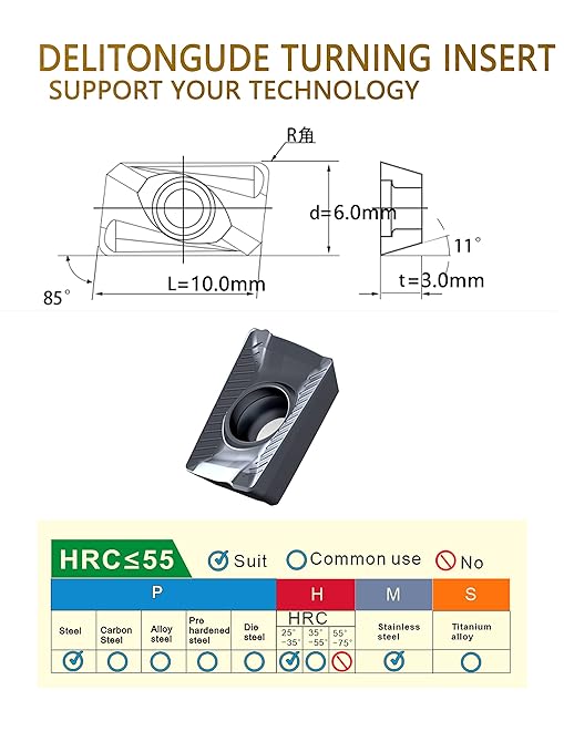 10pcs APKT1003PDTR CNC Lathe Indexable Solid Carbide Milling Turning Insert for The Finishing of Steel and Other Metal (APKT1003PDTR LF6018)