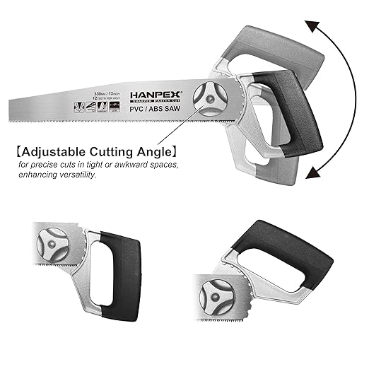 13-Inch Heavy Duty Pipe Saw - Adjustable Angle Hand Saw for PVC, ABS, Wood, Drywall & Plastic - Compact Design for Tight Spaces, Gardening, Trimming & General Purpose Cutting