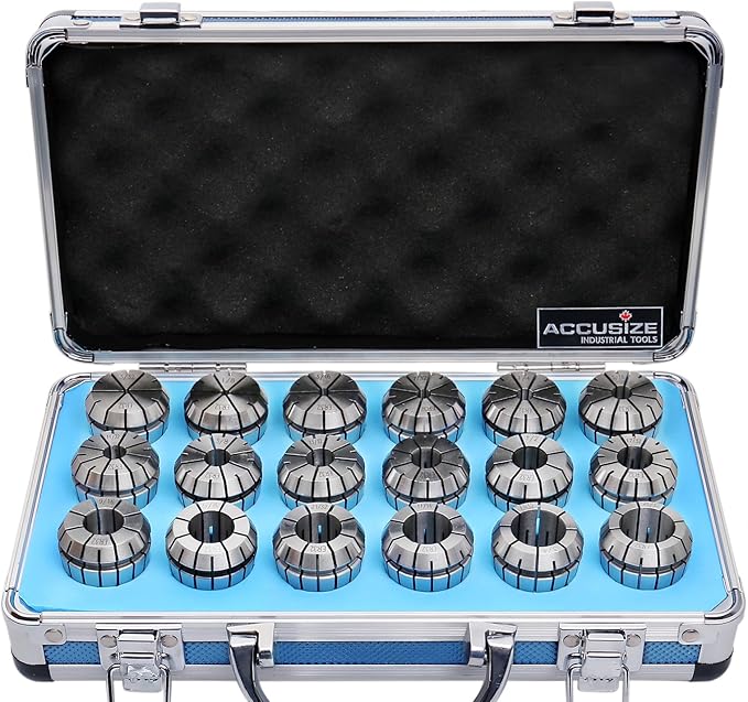 Accusize Industrial Tools - Precision ER32 Collet Set, 18 Pcs, Sizes 3/32'' to 25/32'', High Accuracy, Durable Storage Box, 0223-0880