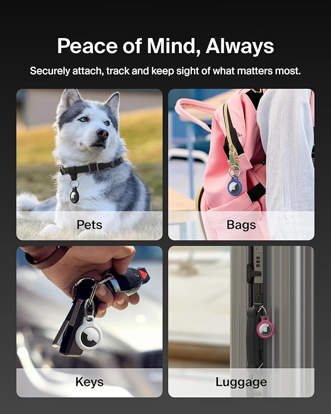 Belkin Apple AirTag Secure Holder with Key Ring - Durable, Scratch-Resistant Case with Open Face & Raised Edges - Protective AirTag Keychain Accessory for Keys, Pets, Luggage, & More - Pink