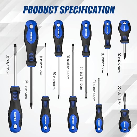 SORAKO 11-Piece Magnetic Screwdriver Set, 5 Phillips and 5 Slotted Tips, Include Magnetizer, Screwdriver with Professional Non-Slip Grip, for Home Repair and DIY Projects竊똚ith Case