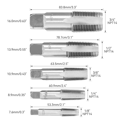 HFS(R) 5PCS NPT Pipe Tap Set 竊?/8", 1/4", 3/8", 1/2" and 3/4", with Plastic Case for for Accurate Threads, Assorted Plumbers Mechanics DIY Thread Cutting Tools