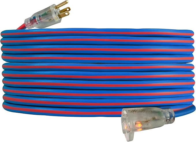 US Wire 99025 12/3 25-Foot SJEOW TPE Cold Weather Extension Cord Blue with Lighted Plug