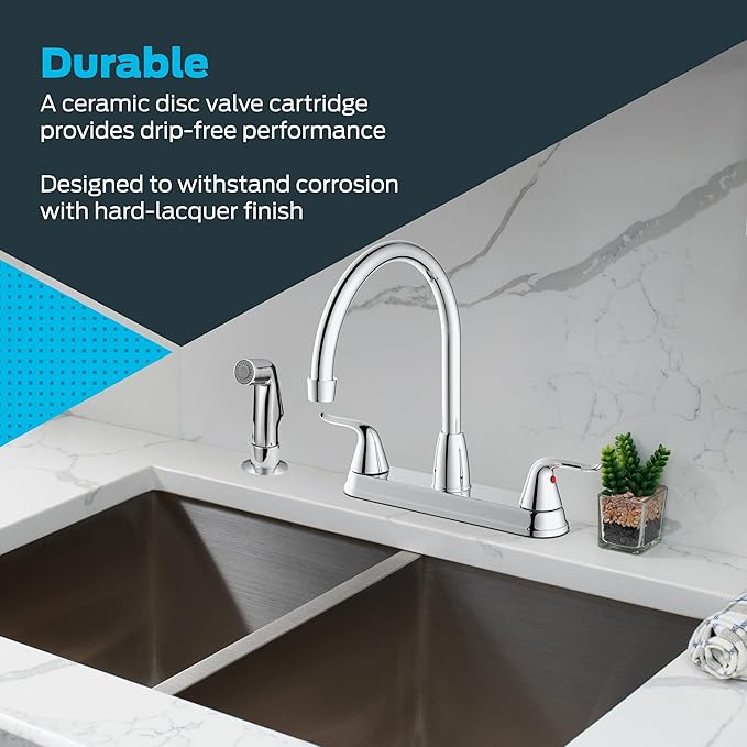 EZ-FLO Two-Handle High-Rise Kitchen Faucet with Sidespray, Stainless Steel, EZ-10201