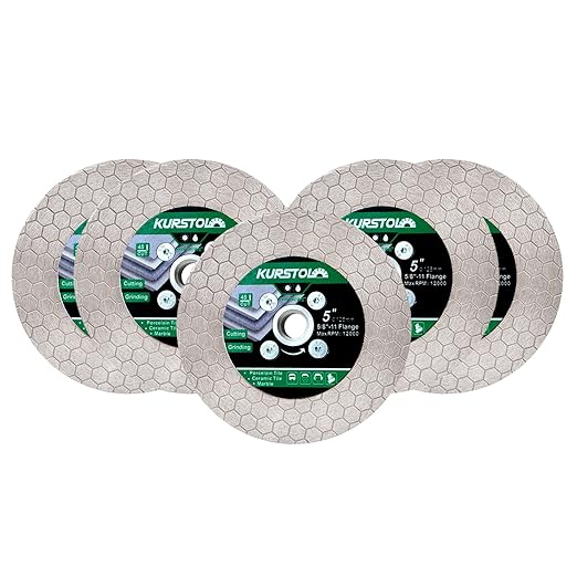 Tile Diamond Saw Blade - 5pcs 5"/125mm Dual-Purpose Diamond Cutting Disc,Angel Grinder Blade Arbor 5/8"-11 Thread for Cutting and Grinding Ceramic Tiles,Porcelain,Granite,Marble