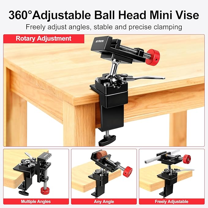 ArtyMaster 360째 Rotating Mini Bench Vise with Quick-Release Ratchet Wrench, 2.48" General-Purpose Table Vise for Woodworking, Metalworking, Modeling, Mini Vice Clamp for Small Projects WT104C