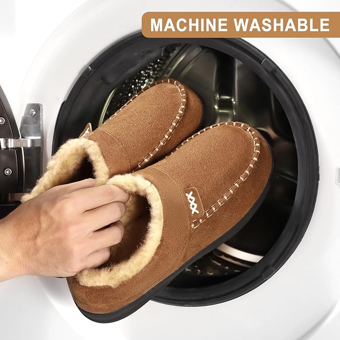 ATHMILE Mens House Shoes Fuzzy Warm Moccasin Memory Foam House Slippers for Men Cozy Winter Mens Slippers for Home Bedroom Indoor Outdoor
