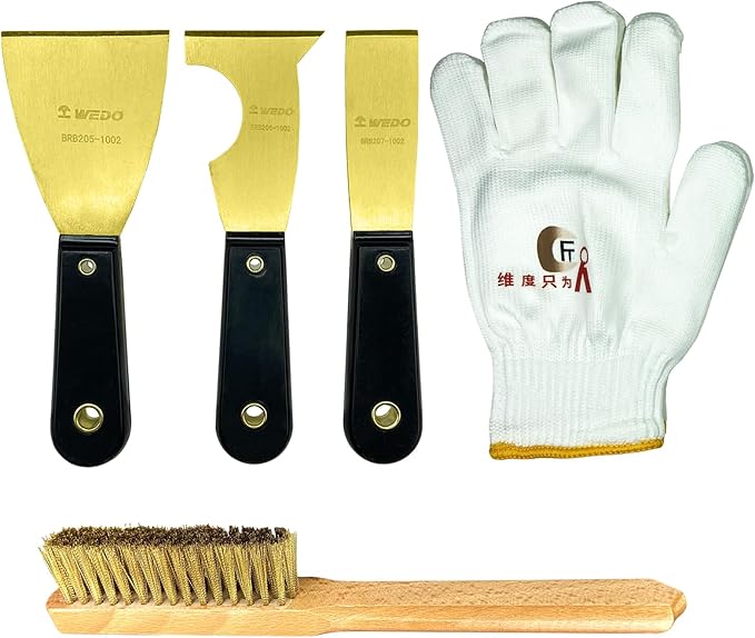 WEDO 5PCS Brass Putty Knife Set,Paint Scraper, Blade 3"+ 2-1/2"+ 1-1/4",Spackle Knife, Wallpaper Scraper,Painters Tool, Crown Molding Tool, Paint Remover for Wood, Scraper