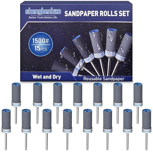 15Pcs 1500 Grit Sanding Drums Sandpaper Sticks Set for Dremel Rotary Tool with 1/8" Shank, Sanding Bits Kit Rotary Tool Accessories for Metal Rust Removal/Jade Polishing/Stone Grinding (1500 Grit)