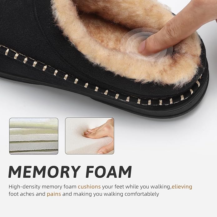ATHMILE Mens House Shoes Fuzzy Warm Moccasin Memory Foam House Slippers for Men Cozy Winter Mens Slippers for Home Bedroom Indoor Outdoor