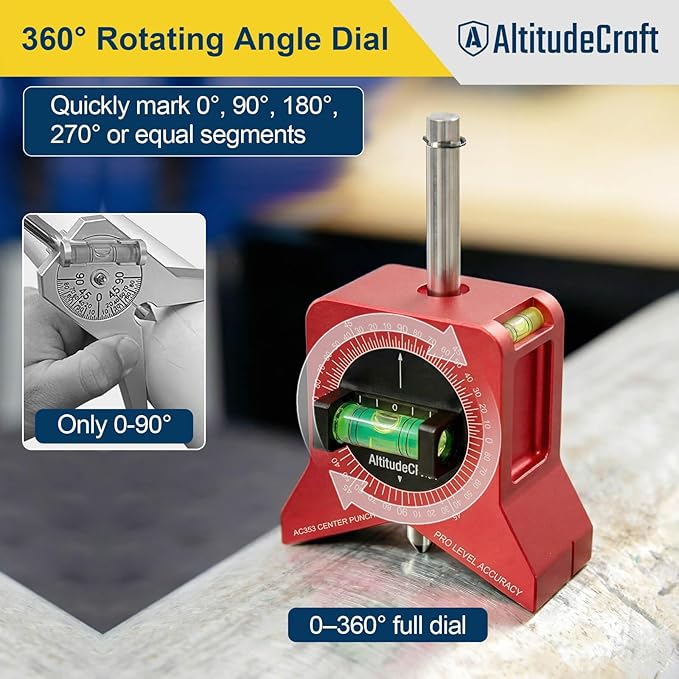 Magnetic Pipe Center Finder Punch Tool, 1??0 Inch Pipe Fitter Layout Tool with Bubble Levels & 360째 Angle Dial for Accurate Pipe Marking