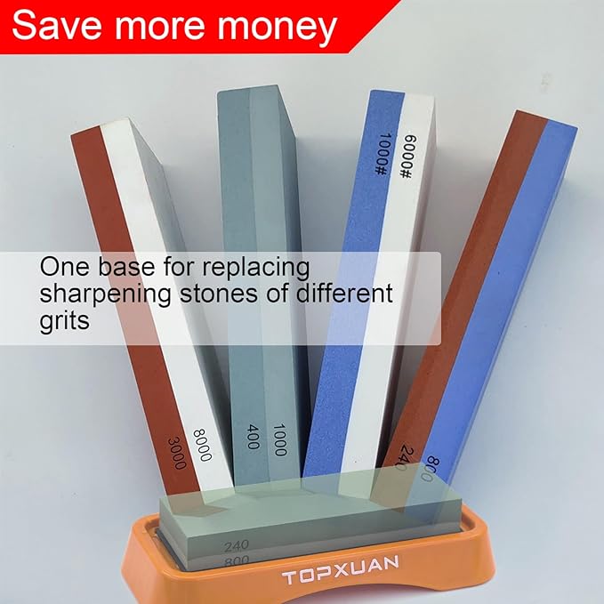 Knife Sharpening Stone 2 Sided 240/800 Grit Sharpener Waterstone,Professional Kitchen Whetstone with Orange Plastic Base,Non-slip Rubber and Angle Guide