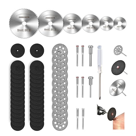 55PCS Cutting Wheel Set for Rotary Tools, Premium Cutting Discs, HSS Circular Saw Blades, Resin Cutting Discs, 545 Diamond Cutting Wheels for Cutting Metal, Stone, PVC and Make DIY Craft