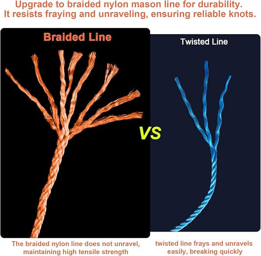 3 Roll Mason Line String Line - #18 Braided Nylon String - 500 Ft Length - Nylon with Reloadable Line Reel Twine for Gardening Or Masonry Tools - Perfect Construction String (Orange)