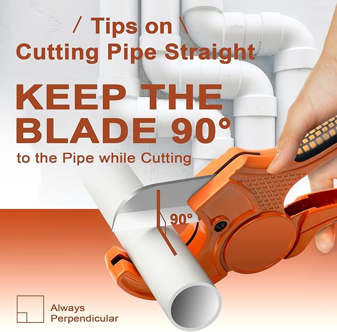 Kerry PVC Pipe Cutter, Up to 1-5/8" Ratcheting Heavy-Duty PEX POLY PE Plastic Hoses and Plumbing Tube Cutting Tool, Sharp Stainless Steel Blades, Thicken Aluminum Body Extended Handle