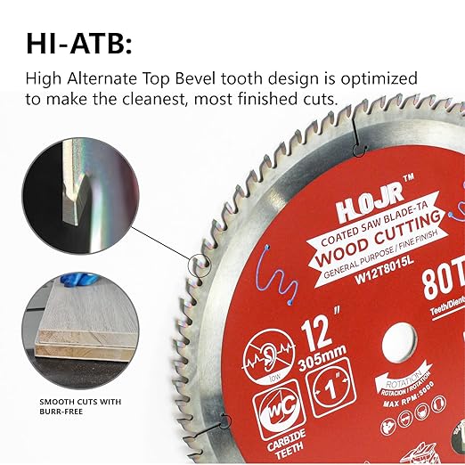 Circular Saw Blades Woodworking TA Series,12" 80 Tooth 1" Arbor, Fine Finish/General Purpose,Special Anti-Thermal Adhesion Coating on Cutting Head -TA,High Finish,Long Life, W12 80T TA