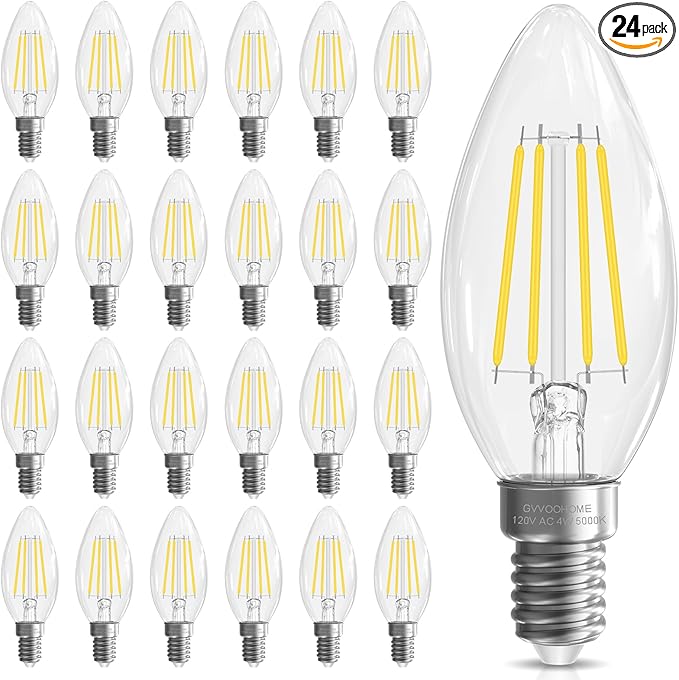 Candelabra Light Bulbs 40 watt Equivalent, Chandelier Light Bulb Non-Dimmable E12 LED Bulb, B10 LED Candle Bulb 5000K Daylight, 90+CRI, 400LM, Cear Glass, 24 Pack