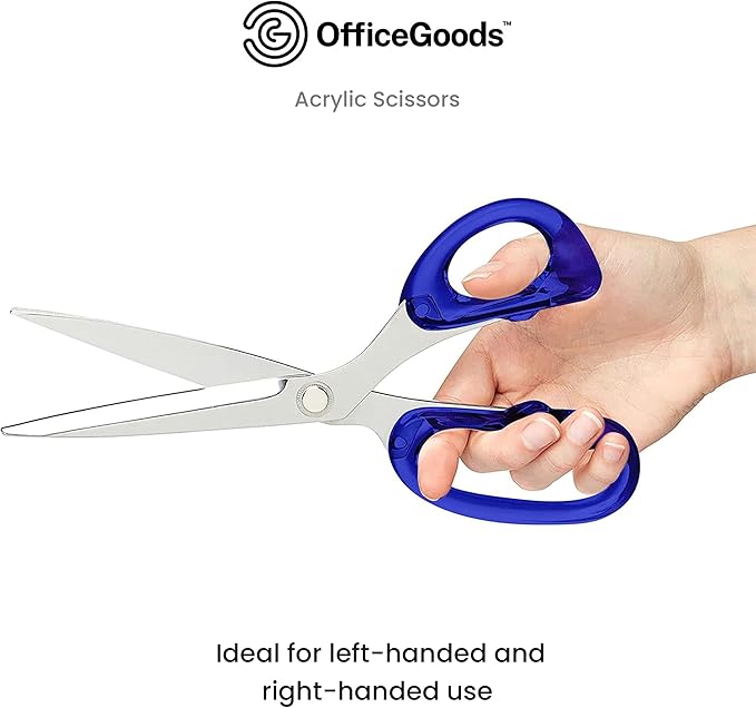 OfficeGoods 9??Stainless Steel Acrylic Scissors for Office and Home - Aesthetic and Sharp All Purpose Scissors, Perfect for Sewing, Arts and Crafts - Blue Silver Metal