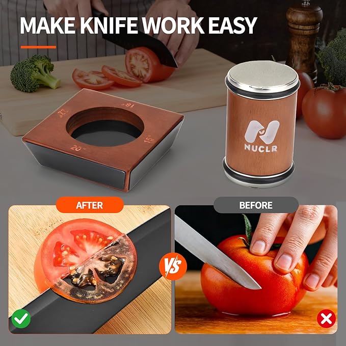 NUCLR Knife Sharpener Kitchen Knife Sharpeners with Magnetic Holder with Diamonds and Ceramic Easy Rolling Knife Sharpening Kit With 15, 18, 20 & 22 Degrees