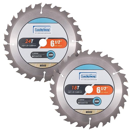 Luckyway 6-1/2 Inch Circular Saw Blade 18T&24T Framing with 5/8 Inch Arbor TCT (Tungsten Carbide Tipped) Saw Blade for Cutting Wood 2-Pack