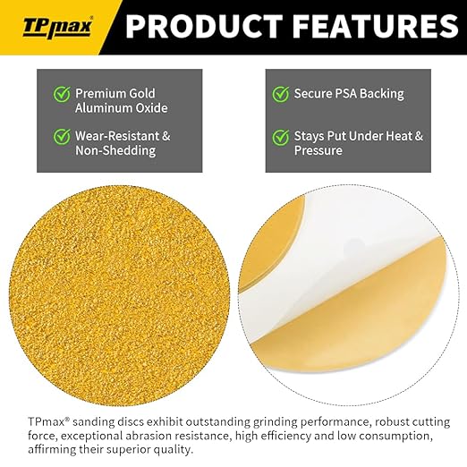 6-Inch 60-Grit Gold PSA Sanding Discs, 30 Pack ??Pro-Grade Self-Adhesive Stickyback Sandpaper with Quick-Release Tabs for DA Sander, Coarse Automotive/Wood/Metal Sanding