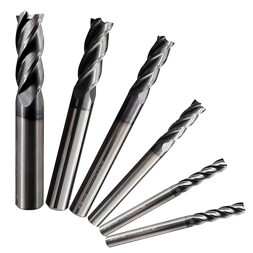 6 Pcs 1/8" 3/16" 1/4" 5/16" 3/8" Carbide Square End Mill Set, 4 -Flute TIALN Coated CNC Mill Bits for Steel, End Mills for Precision Milling Tasks