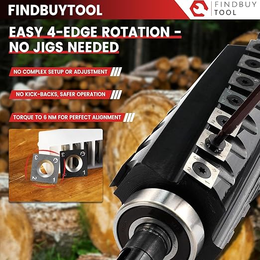 Helical Cutterhead for Grizzly 6" Jointer Replacement Helical cutterhead for G1182, G0654, G0452, G0526, G0813, G0814, Carbide Insert Cutter Head with 30 Knives, Tools & Bearings Included