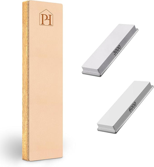 3000 & 6000 Grit Whetstone Plates Set ??Extra Fine Corundum Sharpening Stones ??Includes Leather Strop & Cleaning Eraser - Compatible Only with Parkway Home Adjustable Rolling Knife Sharpener