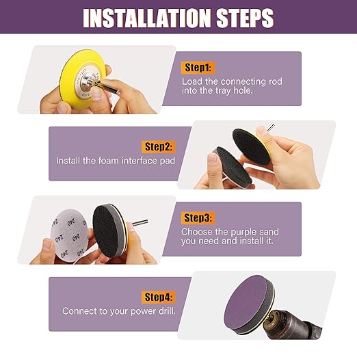 POLIWELL 148Pcs 3 Inch Sanding Discs Hook and Loop, Purple Alumina Abrasive Sandpaper (80-5000 Girt) with 1/4??Backing Pad and Soft Interface Pad for Wood, Metal, Drywall, Polishing, Grinding