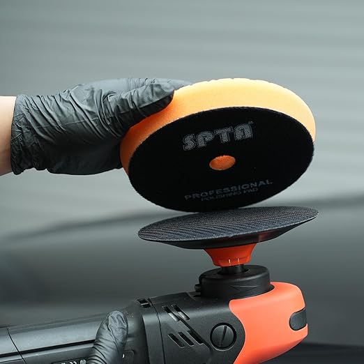 SPTA 2Pcs RO Rotary Flexible Backing Plate, Hoop-and-Loop Face PU Soft Backing Pad Used On Rotary Polisher Sander for Sanding Polishing Buffing Finishing (5/8"-11 Thread, Orange, 6Inch (150mm))