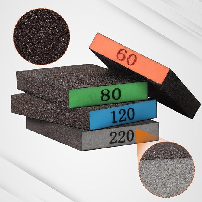 12 Pack Sanding Block, 60/80/120/220 Grit Sanding Sponge, Washable and Reusable Sandpaper Block, Sandpaper for Wood and Drywall, Sand Paper for Wood Furniture and Wall Repair