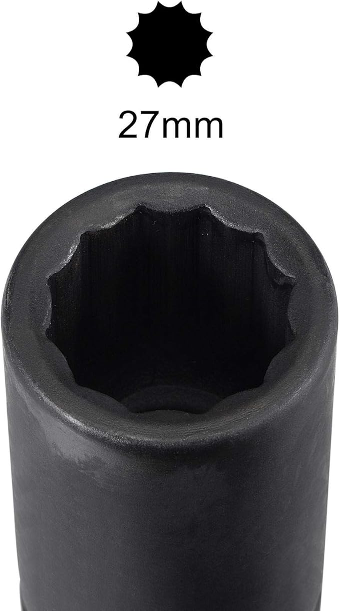 uxcell 3/4-Inch Drive 27mm 12-Point Deep Impact Socket, CR-MO Steel 78mm Length, Metric Sizes