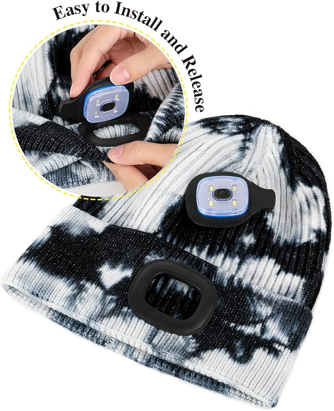 MELASA Unisex Hat with Light, USB Rechargeable Hands Free Headlamp LED Beanie, Winter Gifts for Men Dad Father Husband Him