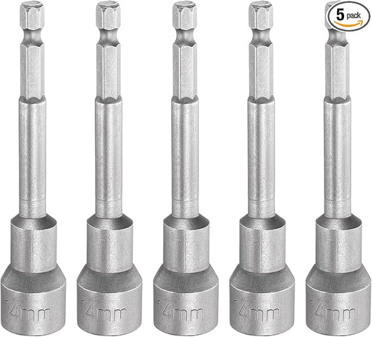 HARFINGTON 5pcs Nut Driver Drill Bit 14mm Metric Socket 1/4" Hex Shank 3.94" (100mm) Long Magnetic 6-Point Sockets Quick Change CR-V Steel Bolt Setters for Power Drill Drivers