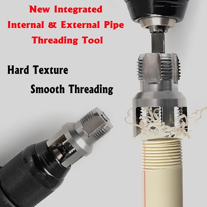 Pipe Threading Tool Kit with Internal & External Threader, 1/2"+ 3/4" Pipe Sizes Rethreading Tool,Pipe Thread Cutting Tool, Electric Drill Compatible PVC Pipe Threader Kit, Pipe Sizes Rethreading Tool