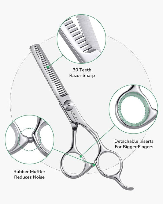 ULG Hair Thinning Scissors, Thinning Shear for Hair Cutting 6.5 inch Right-Hand Barber Scissors Salon Texturizing Shears Made of Japanese Stainless Steel, Silver