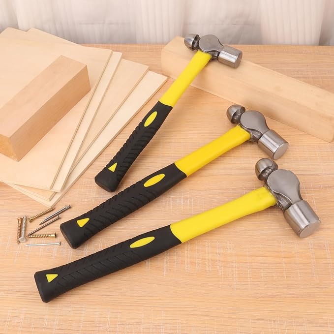 3 Pack Ball Pain Hammer Set, Metal Ball Peen Hammer(16oz, 24oz, 32oz), Ball Pain Hammers with Soft Nonslip Handles, Ideal for Maintain, Purpose, Camping & More