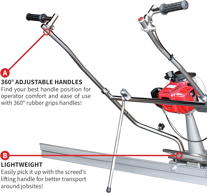 TOMAHAWK 1.6 HP Honda Gas Vibrating Concrete Power Screed Motor with 4ft Aluminum Magnesium Board Straight Edge Bar Set and 360째 Handles with GX35 Honda Engine