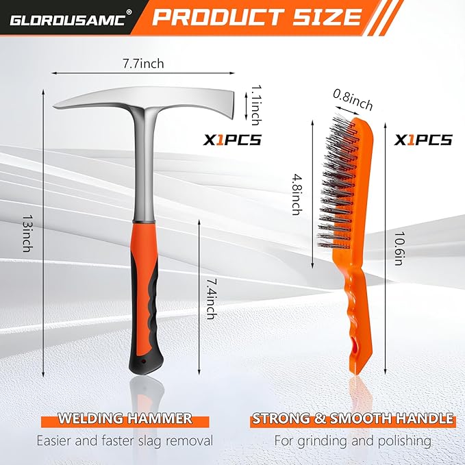 Welding/Chipping Hammer,28oz Professional Slag Removal Hammer and Wire Brush Set – Forged Steel Construction with Shock-Reducing Handle